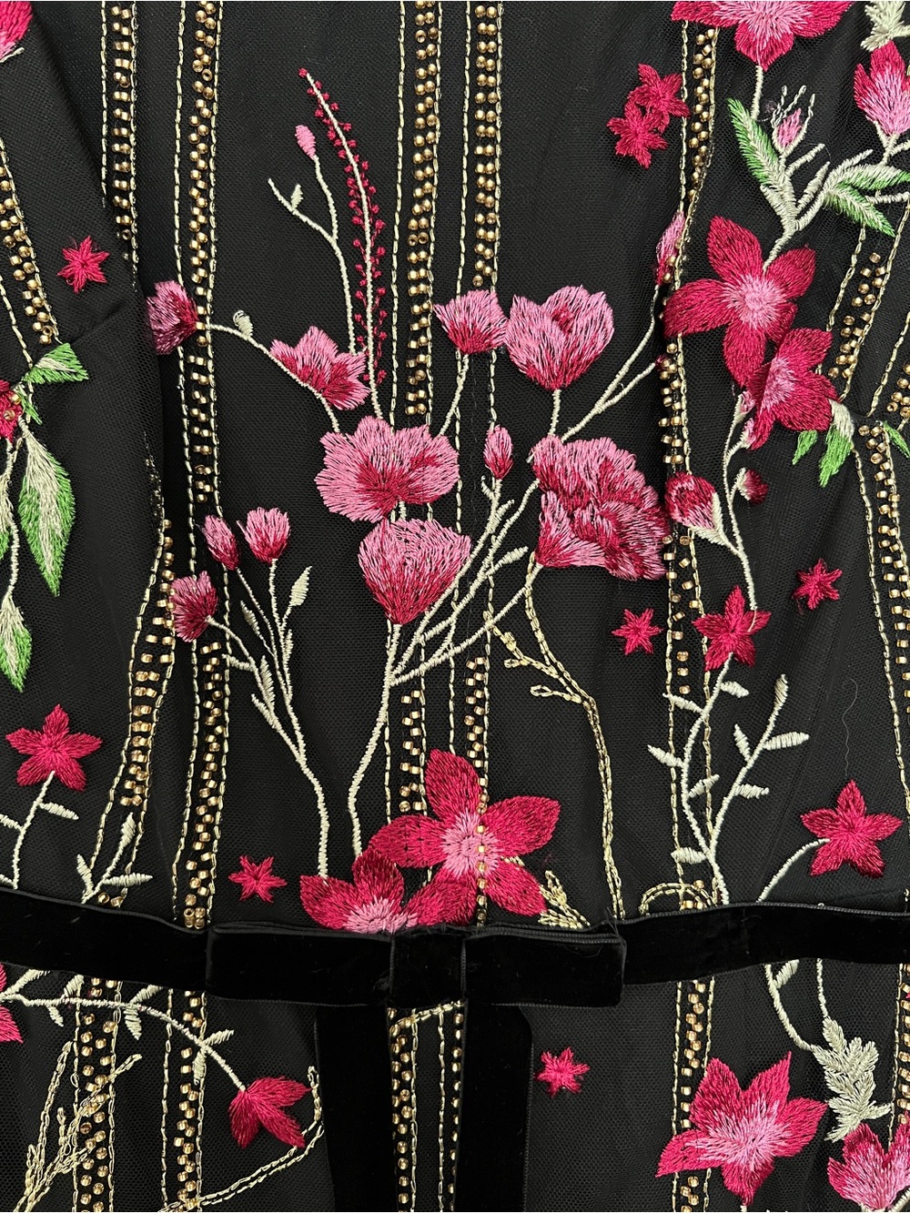 MARCHESA NOTTE Black Sleeveless Floral Embroidered Cocktail Dress in Pink Size 6 - Picture 3 of 4